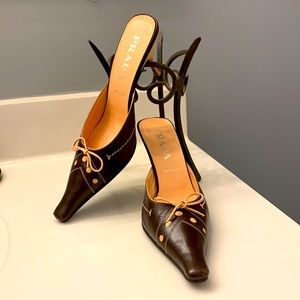 Prada Leather Whipstitch Trim Mules
Size: IT 40